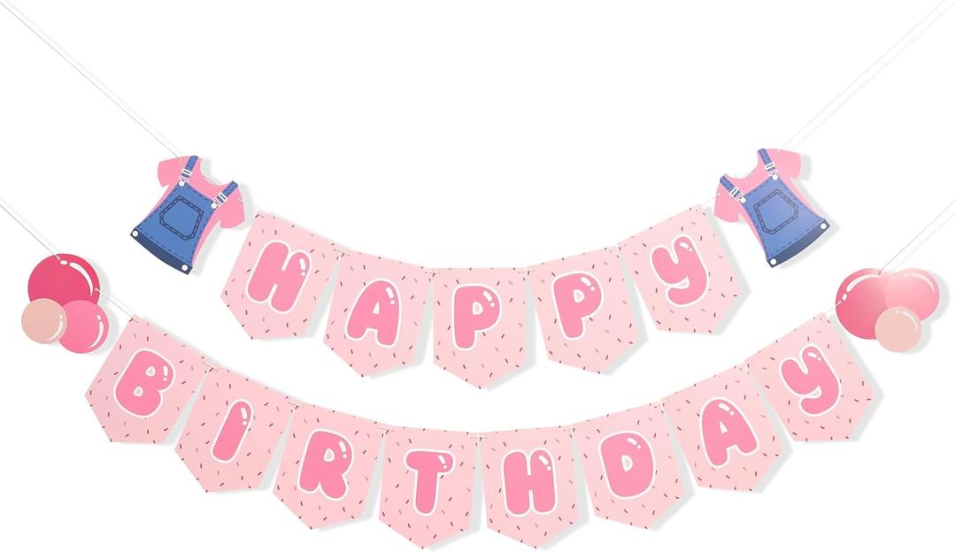 Pink Happy Birthday Banner - Bubble Gum Party Decorations,Cartoon Girl birthday Decorations.Enlightened Teacher Banner, Songs For Littles, Funny Birthday Party Supplies