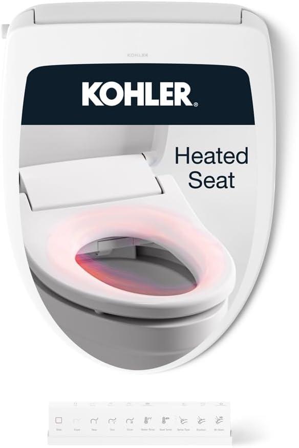 Kohler PureWash E815 Elongated Bidet Toilet Seat, Warm Water, White with Remote Control, Self Cleaning Wand, Adjustable Spray Controls, Heated Seat, Easy Installation Bidet Attachment
