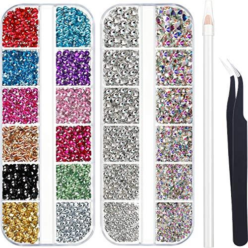 4488 Pieces Nail Art Rhinestones Crystal Flatback Rhinestones with Picker Pick Up Tweezers for Nails Art Clothes Shoes Bags Decoration(Colorful, AB Color and Clear)