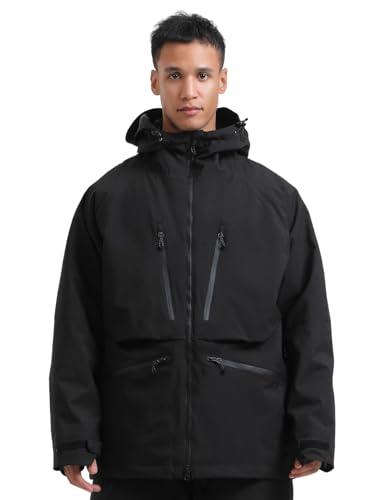 GSOU SNOW Ski Jacket Mens Snowboard Coat Waterproof Insulated Snow Coat Winter Hooded Mountain Jackets Black L