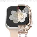 KADES Compatible for Apple Watch Band with Case Series 3 2 1, Sparkling Bling Diamond Bracelet with Full Diamonds Protective Bumper Built-in Tempered Glass Screen Protector (42mm, Rose Gold)