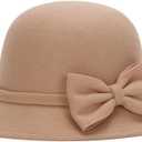 CynKen Women Polyester Church Cloche Flapper Hat Lady Bucket Winter Flower Cap (One Size, Beige)