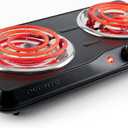OVENTE Electric Countertop Double Burner, 1700W Cooktop with 6" and 5.75" Stainless Steel Coil Hot Plates, 5 Level Temperature Control, Indicator Lights and Easy to Clean Cooking Stove, Black BGC102B