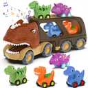 Veslier Dinosaur Car Toy for 2 3 4 5 Years Old Boys, Friction Power Carrier Truck with 4 Pack Small Pull Back Dino Car, Christmas Birthday Gift for 18+ Months Boy Girl Kids Toddlers