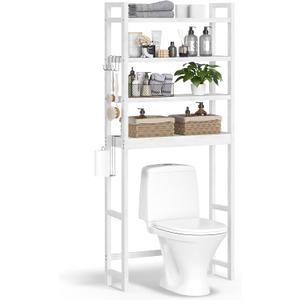 SONGMICS 4-Tier Bamboo Over The Toilet Storage, Adjustable Shelf, 72.8''H