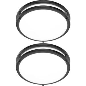 12 Inch Flush Mount Ceiling Lights, 36W 3200LM Black Dimmable Light Fixtures Ceiling Mount, 3000K-5000K Selectable Modern Kitchen Light Fixtures for Stairwell, Balcony, Corridor, Laundry (2-Pack)
