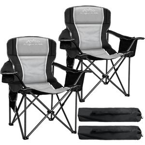 SAILARY Camping Chairs for Adults Heavy Duty 500lbs Capacity, High Back Folding Chair with Thickened Steel Frame, Padded Portable Outside Chair with Cooler Bag, Cup Holder & Side Pocket, Black, 2 Pack