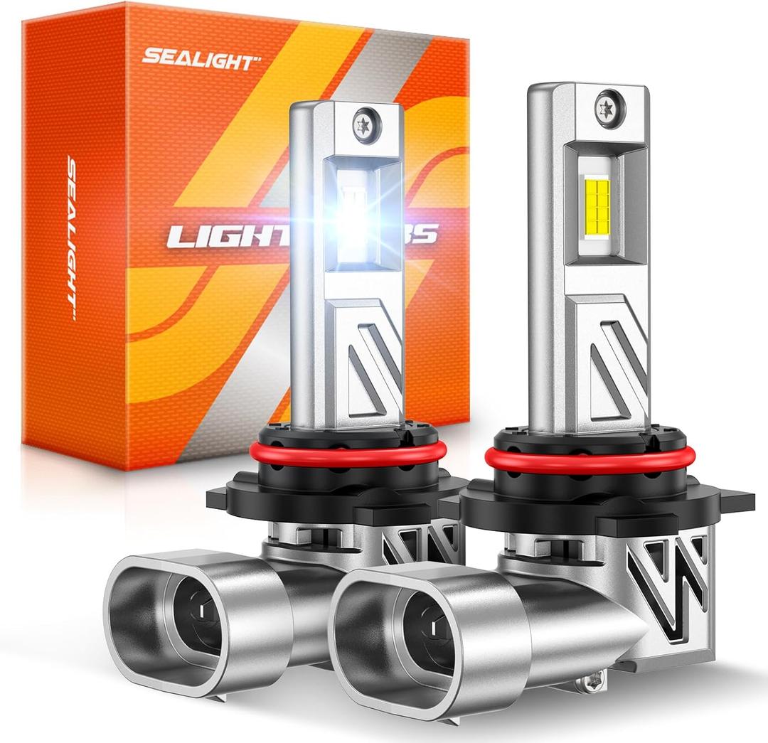 SEALIGHT 9012 Light Headlight Bulbs, 800% 44,000LM Super Bright, 1:1 Real Size, 6500K Cool White Bulbs for Car Powersports ATV/UTV, Pack of 2