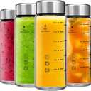 Glass Juice Bottles 4 Pack 16 oz - Wide Mouth Glass Water Bottles with Lids - Borosilicate,Stainless Steel Lids for Juicing, Smoothies, Infused Water, Beverage Storage, Leakproof, Reusable, BPA Free