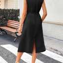 Dokotoo Womens Summer Dresses 2026 Sleeveless Crewneck Gold Buckle Tie Belt Back Slit Casual Elegant Midi Dress (XL)