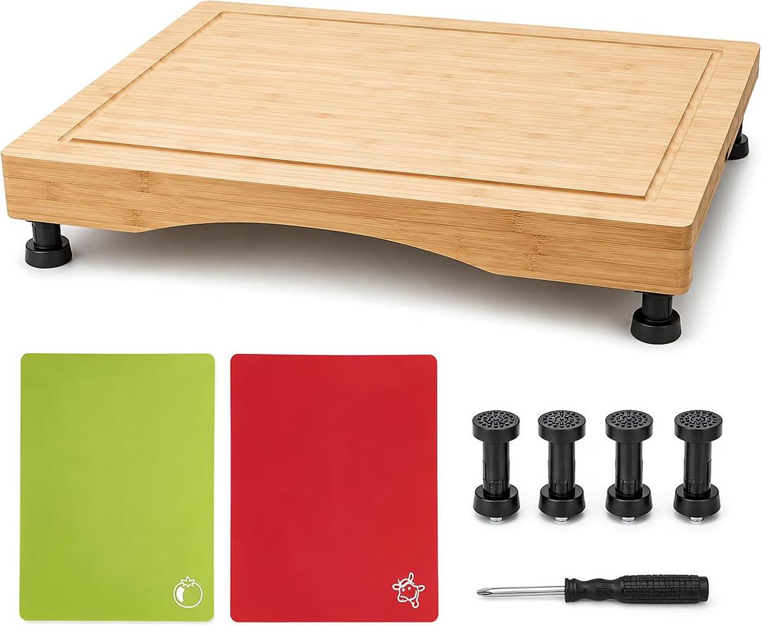 RV Stove Top Cover, Bamboo, 19.5'' W x 16.9'' D (49.5 x 43 cm)
Thicked Bamboo with Juice Groove, 2 Flexible Cutting Mats, Removable Feet, For Small RV Kitchens, Campers, Travel Trailers