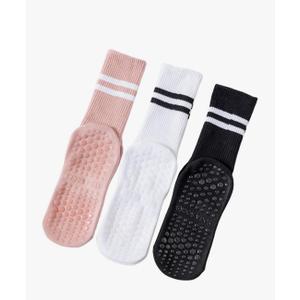 Pilates Socks With Grips for Women: Cute Non Slip Crew Gripper Yoga Sock - Grippy Sticky for Hospital/Dance Barre/Workout - Elderly Postpartum Slipper 3-Pair Set Size S/M 5-10