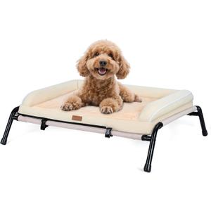 Lekereise Elevated Outdoor Dog Bed Cot + Orthopedic Indoor Dog Sofa Bed, 2-in-1 Design, Load 40lb, Beige