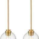 Brass Pendant Lights Kitchen Island 2 Pack, Farmhouse Gold Pendant Light with Clear Glass Globe Shade, Kitchen Island Lighting for Dining Room Entryway, AD-22280-1P2-GD-C