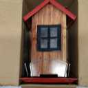 Kingsyard Cute Bird House Feeders for Outside, Hanging Metal Bird Feeder with 4 Ports, Outdoor Garden Yard Decorations for Cardinals Finches Chickadees Goldfinches & Sparrows Birds Watching (Red Roof & Black Window)