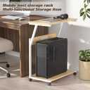 FANXIYQ Computer Tower Stand with Charging Station, Adjustable Height PC Tower Stand for Floor & Carpet, Rolling CPU Holder Cart with Top Shelf, Under Desk PC Cart, White