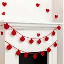2 Pcs 13 ft Valentine's Day Heart Garland Banner Red Heart Crochet Garland Hanging Ornament Romantic Valentines Decoration for Anniversary Wedding Birthday Fireplace Party Decor