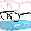 livho High Tech Blue Light Glasses - Advanced Blue Light Blocking Computer Glasses - Screen Fatigue & UV Protection (*B7 Matte Black+clear Pink)