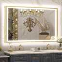 TETOTE LED Bathroom Mirror with Lights Gold Metal Framed 40x24 Frontlit & Backlit Vanity Mirror Baroque Antifog Stepless Dimmable White/Warm/Natural,CRI90+,Waterproof,Wall Mounted(Horizontal/Vertical)