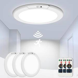 3 Pack Rechargeable Motion Sensor Ceiling Light, Wireless Ceiling Lights Battery Operated Closet Light with Remote, 500LM 3000K/4500K/6500K, 0.55 Ultra Thin Lights for Bathroom Hallway Pantry (White)