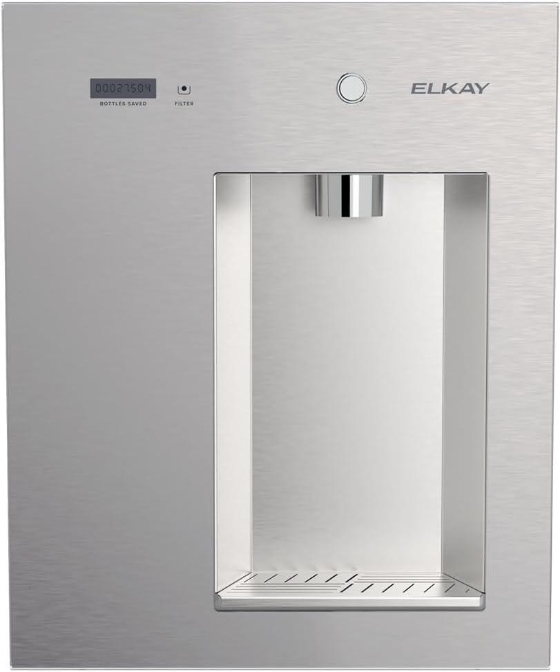 Elkay Liv EZ LBWDM06SSBC Built-in Filtered Wall-Mount Water Dispenser Battery Powered, NSF Certified, Push Button, Reduces Lead & PFAS, Steel Gray, Refrigerated Ideal for Home
