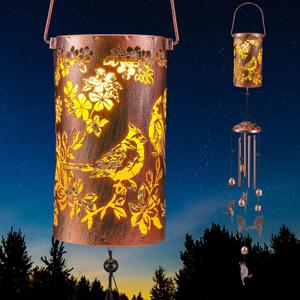 Retisee Cardinal Solar Wind Chimes Outdoor Metal Red Bird Gifts Solar Light Windchimes Outside Indoors Christmas Decoration Birthday Gift for Home Lawn Porch Patio Garden Yard