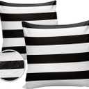 Outdoor Pillows 18x18 Waterproof Outdoor Pillow Covers, Black White Stripes Polyester Throw Pillow Covers Garden Cushion Decorative Case for Patio Couch Decoration Set of 2, Geometric