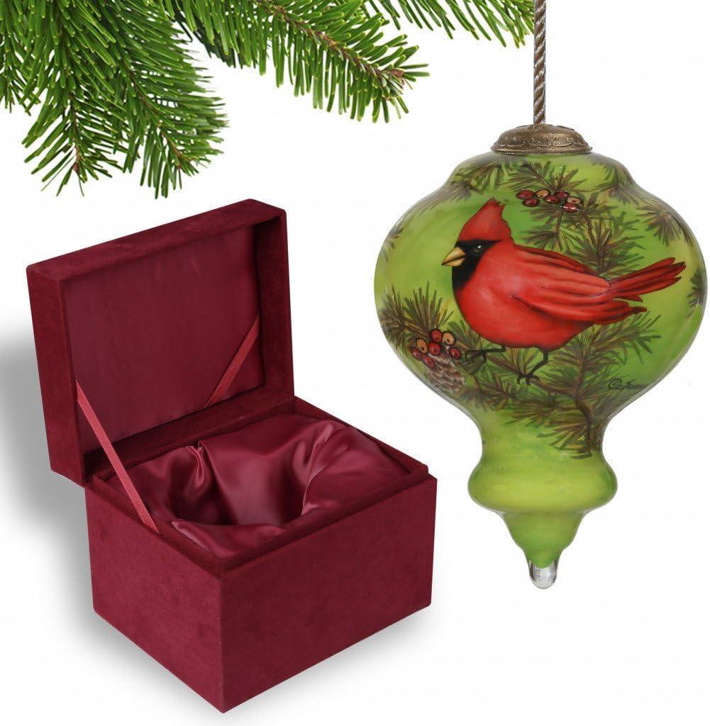 Majestic Cardinal Hand Painted Mouth Blown Glass Ornament Red