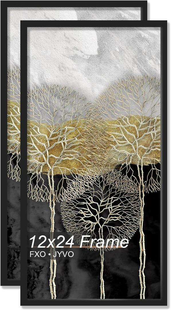 12x24 Picture Frame Set of 2 for Photo Poster Horizontally/Vertically | Black Light Weight and High Transparent 12 x 24 Frame for 12by24 Pciture Wall Mount(2 Packs|Black|12x24)