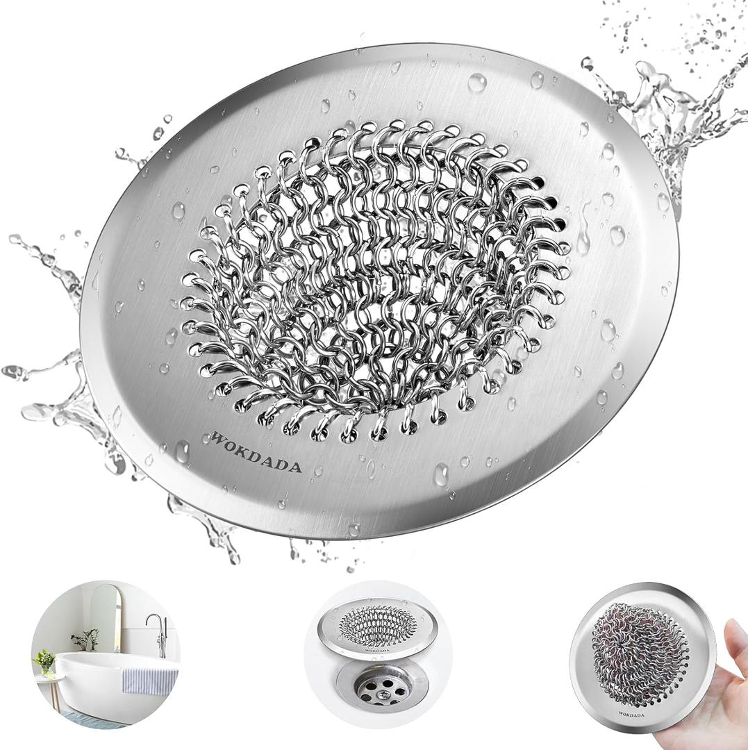 Wokdada Bathtub Drain Hair Catcher, Fast Drainage Shower Drain Hair Catcher, Reversible 304 Stainless Steel Drain Protector for Pop-Up and Regular Drains of Bathroom (Patented Product)