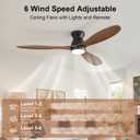 52 Inch Ceiling Fan with Light and Remote & APP Control, 3 Wooden Blades, 6 Wind Speeds, Quiet DC Motor, Indoor Flush Mount Ceiling Fan for Bedroom Living Room Farmhouse Patio