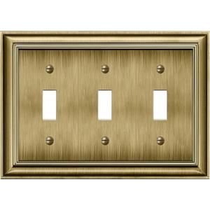 BESTTEN Triple Toggle Light Switch Wall Plates, 3-Gang Midsize Metal Switch Plate Covers, Corrosion Resistant, Polished Brass