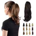Sofeiyan 13" Ponytail Extension Long Curly Ponytail Clip in Claw Hair Extension Natural Looking Synthetic Hairpiece for Women, Darkest Brown Tend to Black