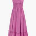 GRACE KARIN Womens 2025 Summer Dress Casual Sleeveless Spaghetti Strap Smocked Ruffle Beach Long Maxi Dress with Pockets S Pink