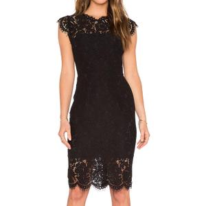 MEROKEETY Women's Sleeveless Lace Floral Elegant Cocktail Dress Crew Neck Knee Length for Party (X-Large, Black)