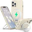 Liquid Silicone Case for iPhone 12 pro with Magnetic Ring Stand, Upgraded Camera Lens Protection, Mil-Grade Drop Shockproof, Anti-Scratch Microfiber Lining Silicone Case (Beige)