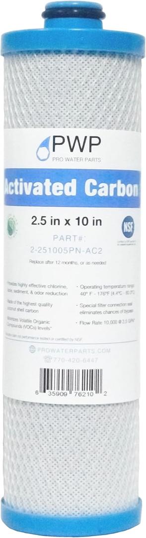 RV Water Filter Activated Carbon Block Push-Nipple Cartridge OEM 2.5 x 10" for RCS/FR1 Housing Replaces KW1 and FRE-10-BN