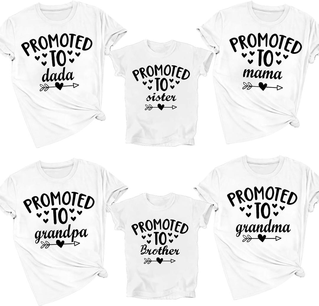 Promoted to Shirts for Family Pregnancy Reveal Boys Girls T-Shirt Baby Announcement Family Matching Tee Tops (White)