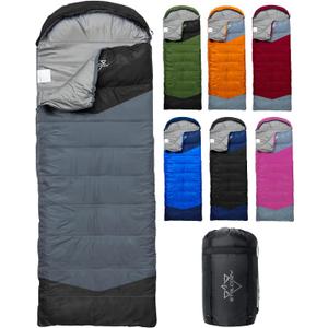 Sleeping Bag for Adults Cold Weather & Warm, Lightweight Backpacking Camping Hiking Essentials Gear for Kids 10-12 Girls Boys Compact w/Compression Sack Indoor Outdoor Sleep Must Haves (50-80F-3.3lbs-Black/Gray)