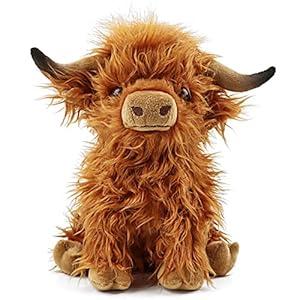 Cute Highland Cow Stuffed Animal,10.5 inches Two Color Realistic Cow Plush Toy,Animal Cattle Plush Farm Toy,Farm Plushie Christmas Birthday Present for Boys Girls Kids Grandchildren (Cute Brown)