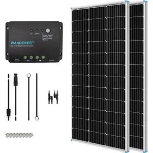 Renogy 200 Watt 12 Volt Monocrystalline Solar Panel Starter Kit with 2 Pcs 100W Solar Panel and 30A PWM Charge Controller for RV, Boats, Trailer, Camper, Marine ,Off-Grid System