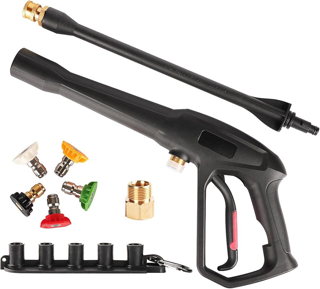 Pressure Washer Gun with Replacement Extension Wand, 5 Spray Nozzle Tips, Pressure Washer Parts Compatible with Karcher, Ryobi, Greenworks, Powerstroke Electric Power Washer, 2000 PSI