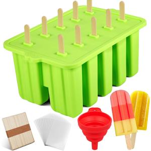 Silicone Popsicles Molds, Food Grade Popsicle Molds for Kids, Homemade Popsicle Mold, BPA Free Ice Cream Mold, lce Pop Molds Maker-with Popsicle Sticks, Popsicle Bags, Funnel (Light Green)