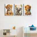 HKMXCD 3Pcs Baby Safari Animal Canvas Wall Art Jungle Watercolor Animal Wall Decor Picture Lovely Painting Artwork Kids Room Prints for Boy Girl Room Home decoration 16x24in