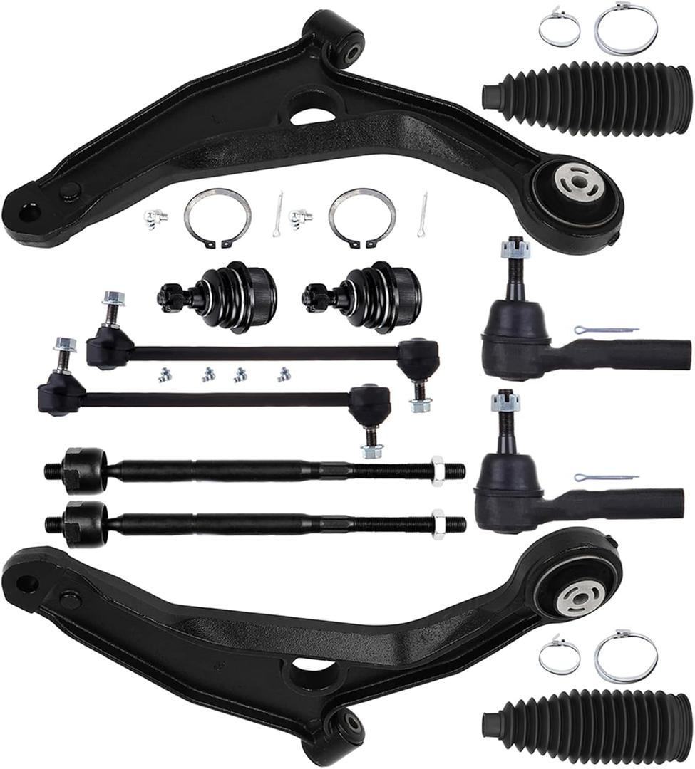 12PCS ASTOU Front Suspension Kit fit 2011-2014 for Chrysler 200 2009-10 for Chrysler Sebring 09-14 for Dodge Avenger Lower Control Arm Lower Ball Joint Inner Outer Tie Rod Sway Bar Steering Rack Boot