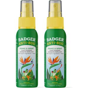 Badger Bug Spray, 3-Hour DEET-Free Mosquito Repellent, Family Friendly, Citronella & Organic Essential Oils, Natural & Vegan Insect Repellent Spray for Travel, 2.7 fl oz Aluminum Bottle, 2-Pack