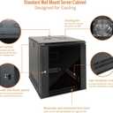 Tecmojo 12U Wall Mount Server Cabinet IT Network Rack Enclosure Lockable Door and Side Panels Black,Cooling Fan,Glass Door,17.7inch Depth,for 19 IT Equipment,A/V Devices