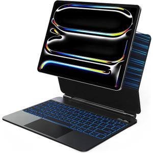 Keyboard Case for iPad Pro 13-inch (M5 2025 / M4 2024), Magic Keyboard for iPad Pro 13 - Multi-Touch Trackpad, Easy-Set Magnetic Stand, 7 Colors Backlit with Small LCD Display (Black)