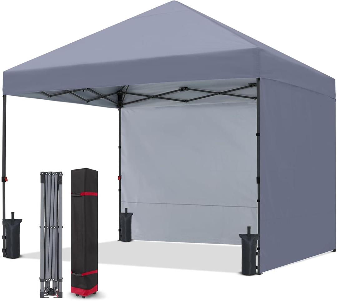COOSHADE Pop Up Canopy Tent 8x8 with 2 Sidewalls, Outdoor Shade Instant Canopy Tents(Grey) (Gray)