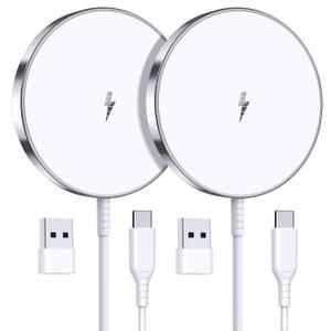 Magnetic Wireless Charger 15W Fast Mag Safe Charger for Cell iPhone 17 Pro Max/17 Pro/17 Air/17/16/15/14/13/12 Series 2 Pack Charging Pad for AirPods 3/2/Pro 2/Pro Mag-Safe Original Replacement (Silver)